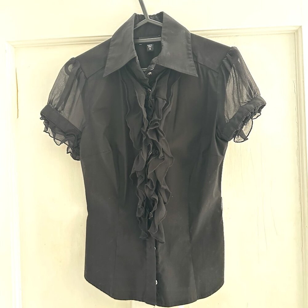 BeBe Ruffled Short-sleeved Shirt XS